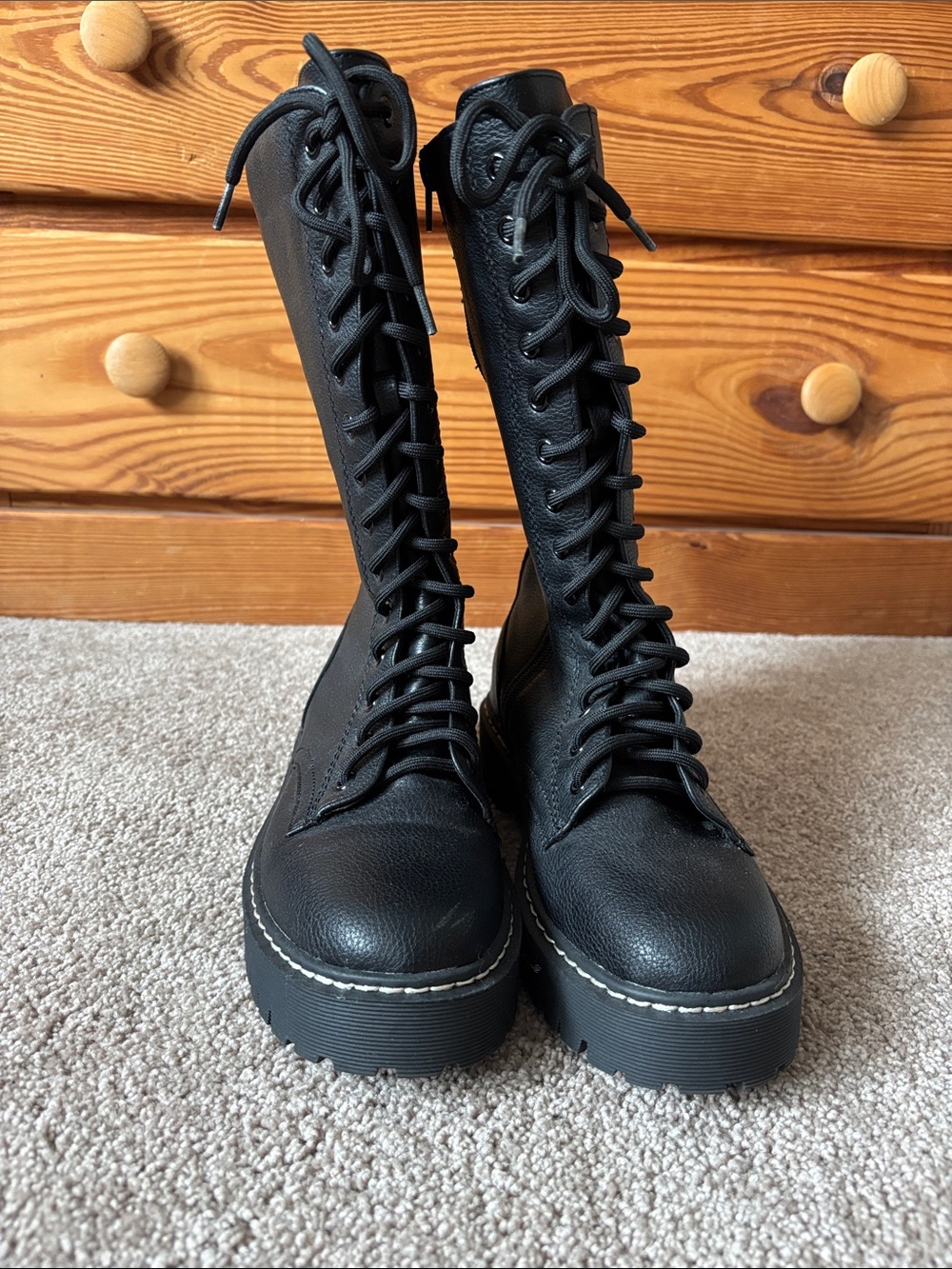 Black Lace-Up Platform Knee-High Boots 7.5